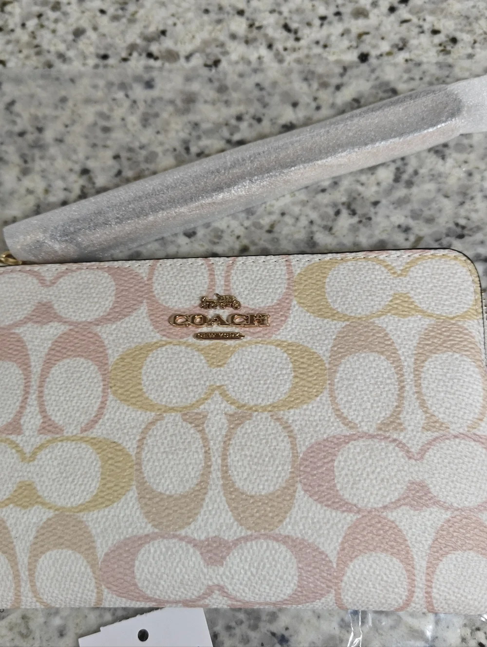 Coach Corner Zip Wristlet In Pretty Signature Canvas (Gold, pink, chalk white) - Picture 3 of 8